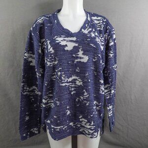 Womens Top Medium Blue Knit Boho Sheer Burnout Grunge Indie Artsy Statement